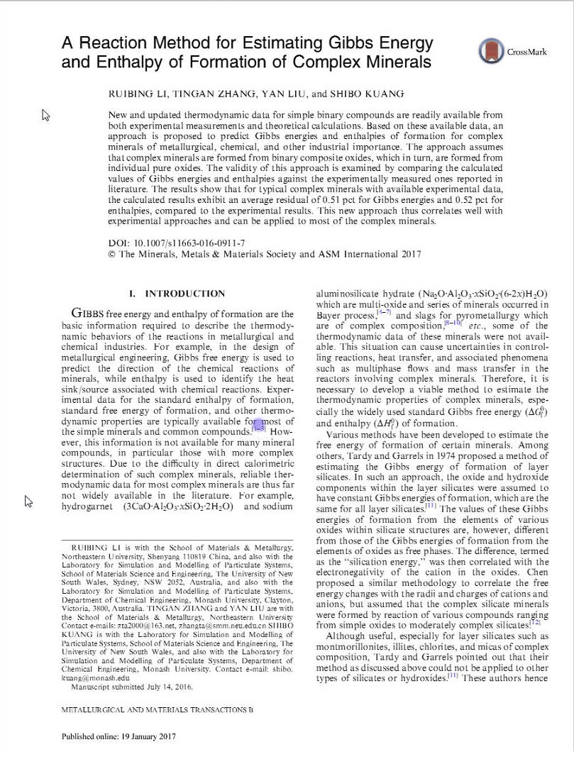 A reaction method for estimating Gibbs energy and enthalpy of formation of compl